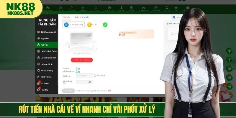 Rút tiền nhà cái về ví nhanh chỉ vài phút xử lý